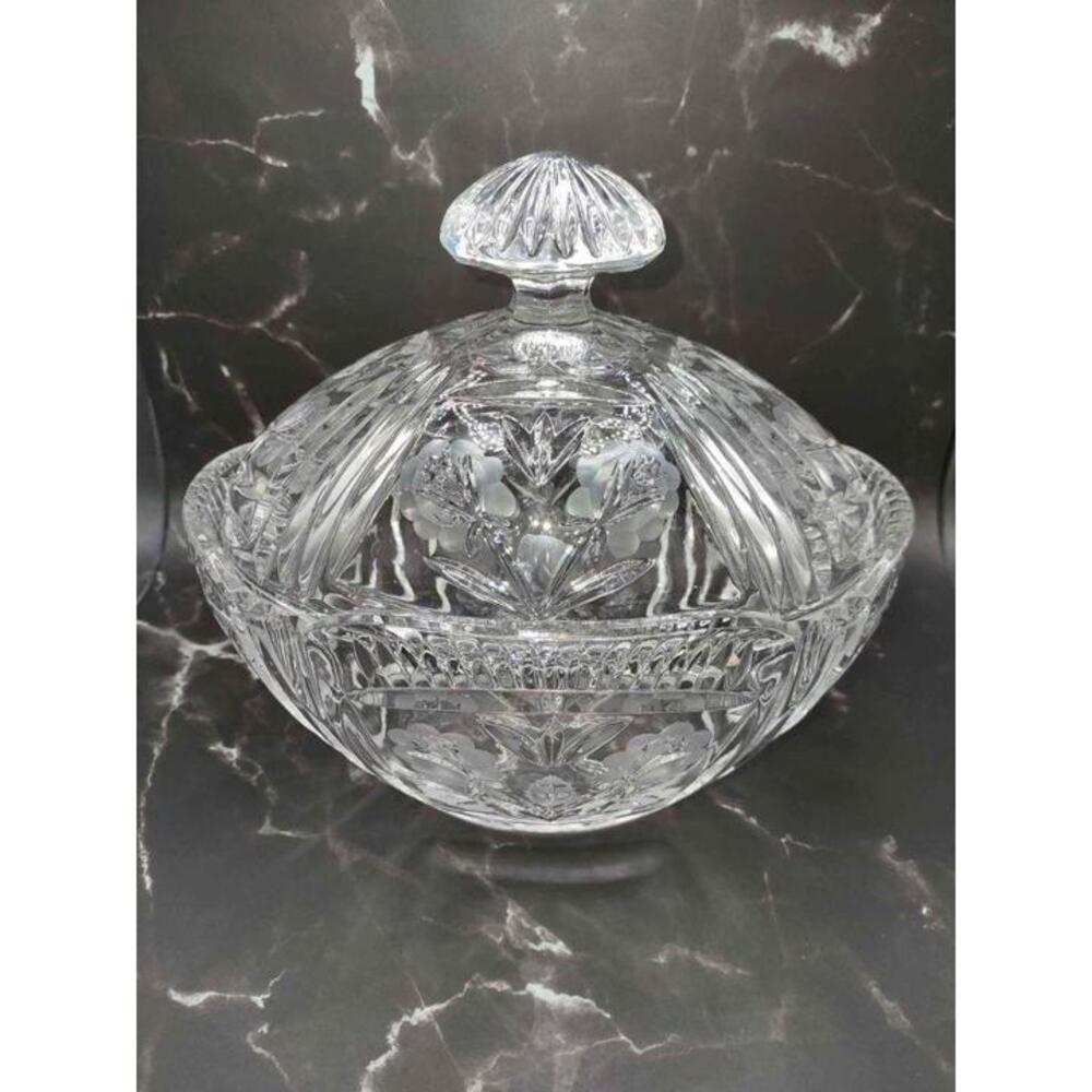 Crystal Lidded Oval Egg Covered Decorative Bowl Dish VINTAGE ACCENT